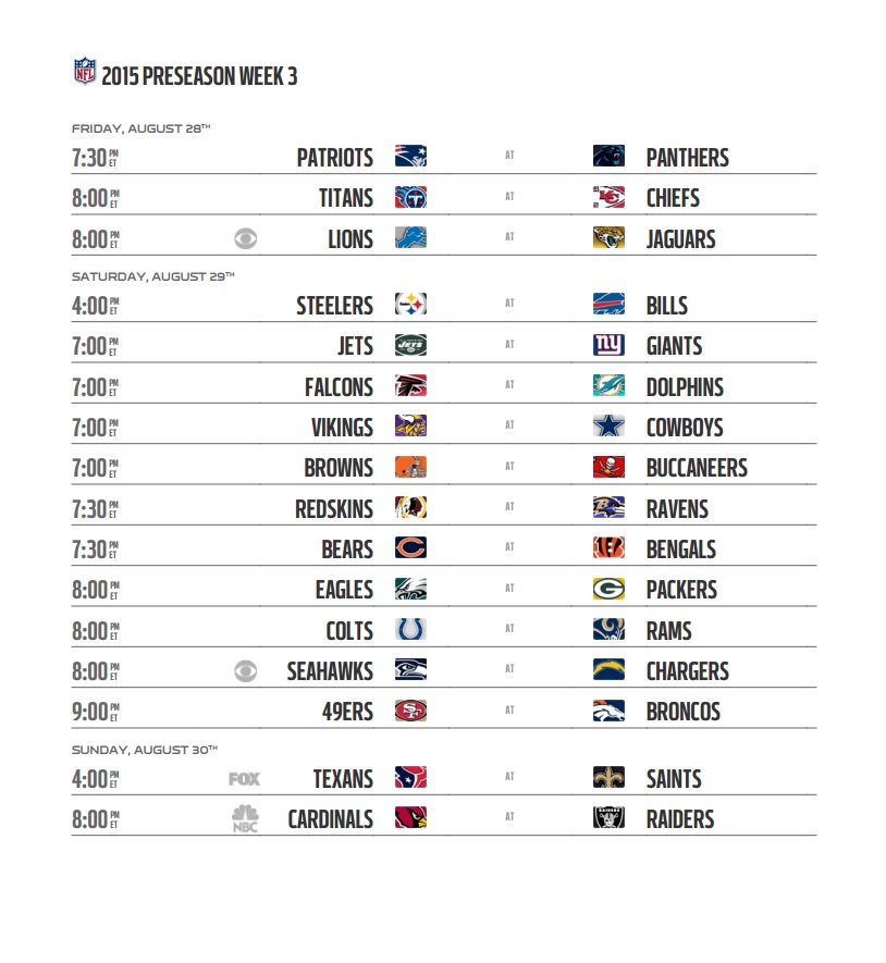 Nfl Preseason Schedule Printable