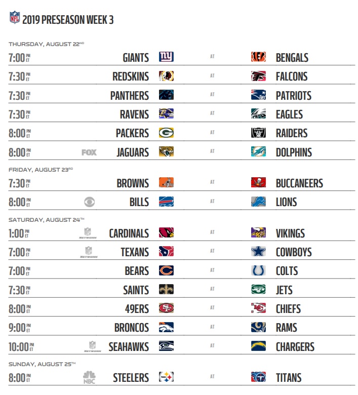 NFL Preseason 2019 Schedule