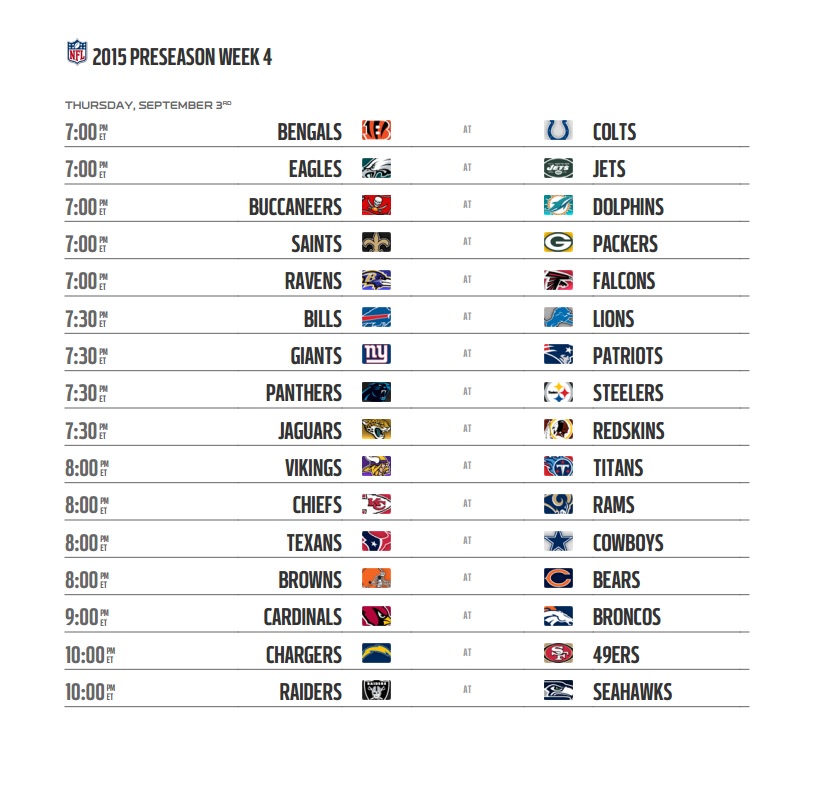 NFL Preseason 2015 Schedule